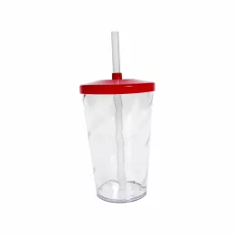 Copo Twister c/ Tampa e Canudo Vermelho Transparente 750ml LT-428