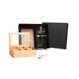 Kit Para Chá Com Caixa Em Bambu e Colheres 5 Pçs SMKT-90141