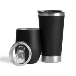 Kit De Copos Térmicos Em Aço Inox - 340Ml / 500Ml - Preto - 2 Pçs SMKT-90297